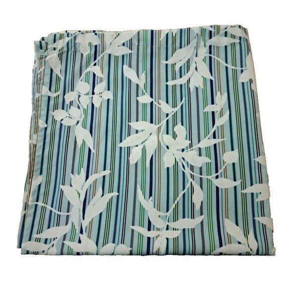 Threshold Fabric Shower Curtain Stripes Leaves Blue Green Yellow Cottage - Picture 1 of 5